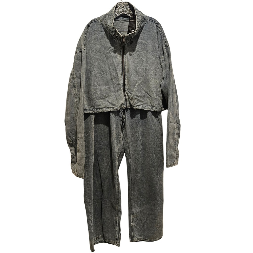 Loragal Denim Set Women 3XL Blue 2 Piece Cropped Jacket Wide Leg Cargo Pants NEW